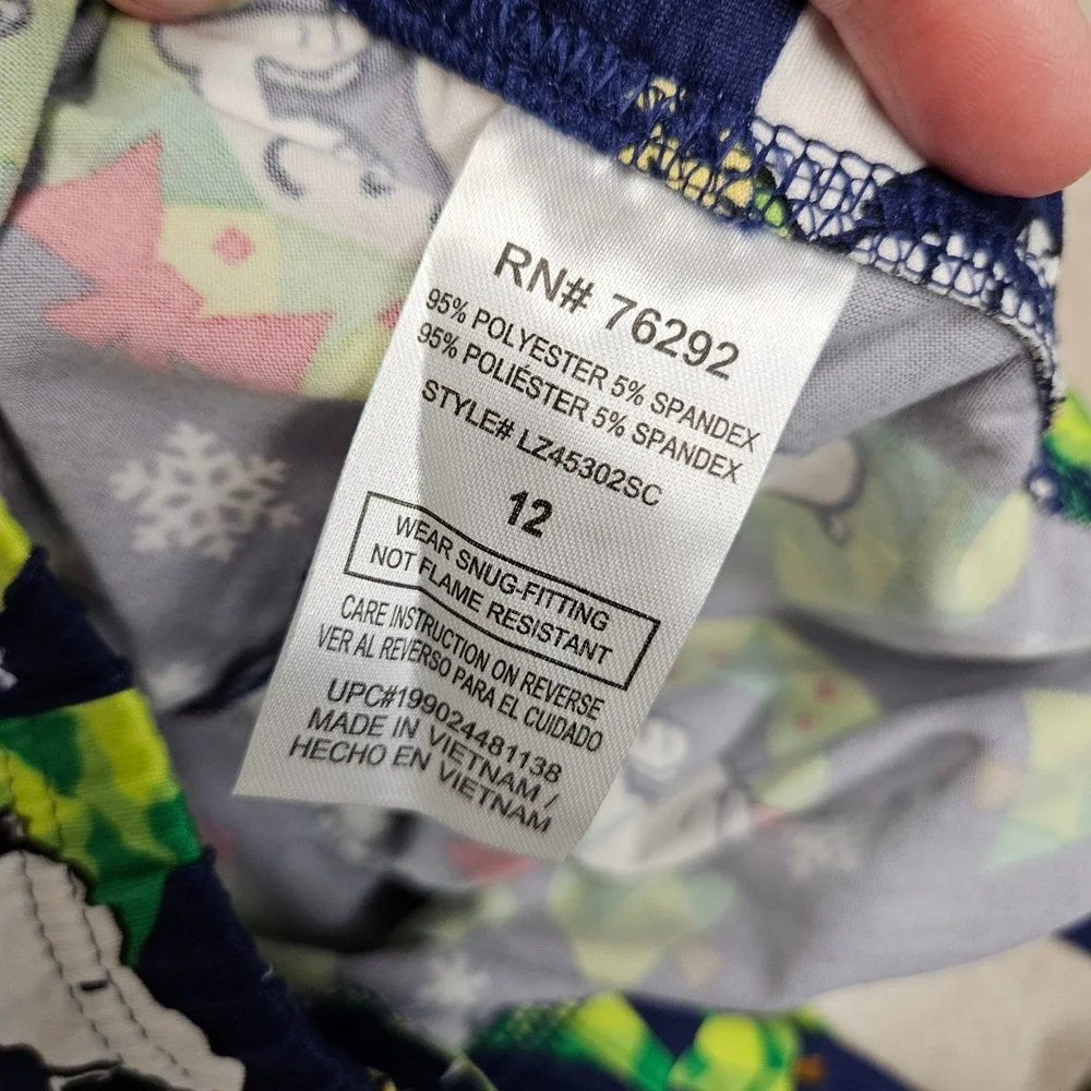 Peanuts Snoopy Pajama Set Kids 12 Navy Blue Christmas Holiday Snug Fit Sleepwear